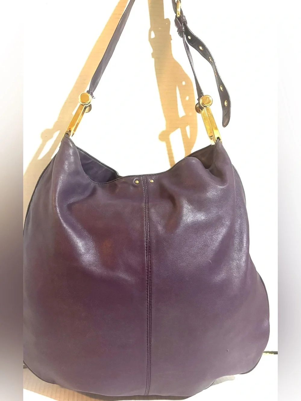 Plum Leather Hobo Shoulder Bag - Elegant Everyday Carry